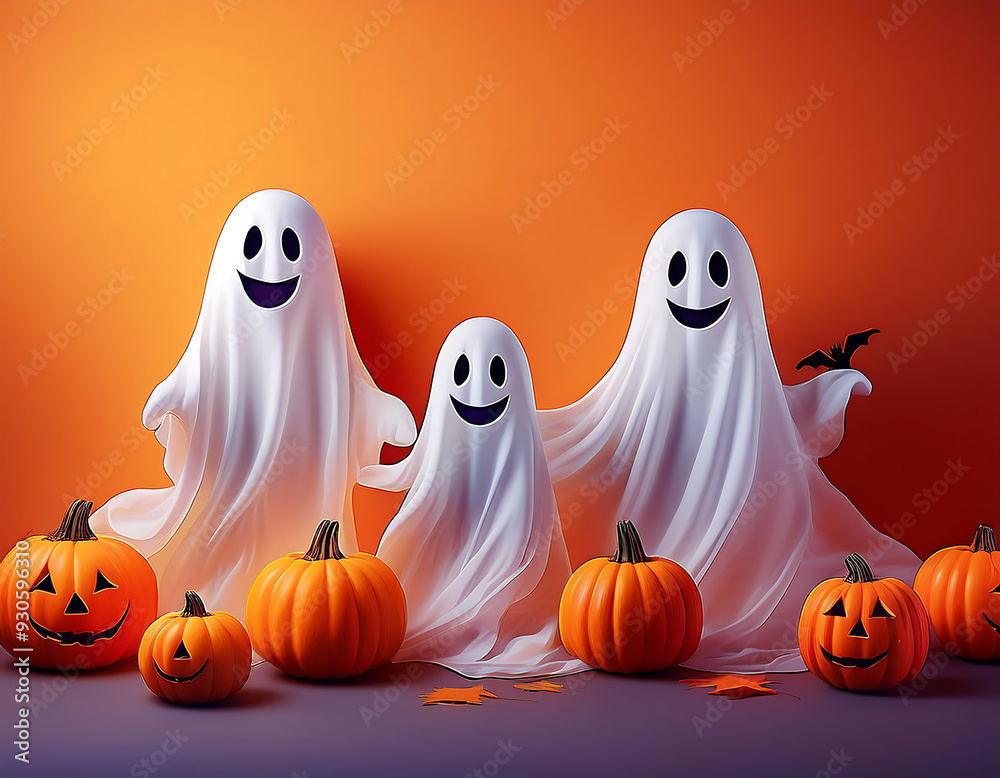 halloween ghosts funny pumpkin orange background handmade decoration holiday halloween ghosts funny pumpkin orange background handmade decoration holiday