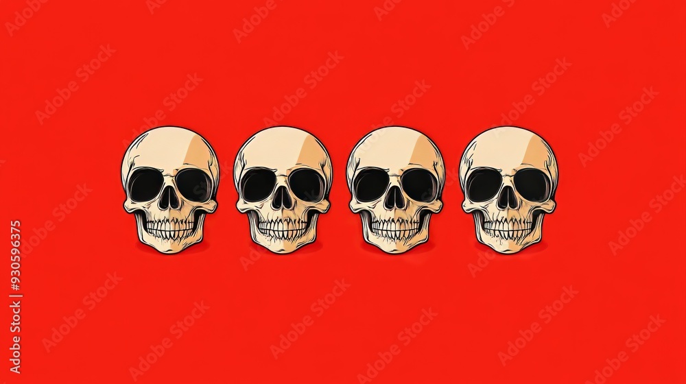 Row of Skulls on Red Background Row of Skulls on Red Background