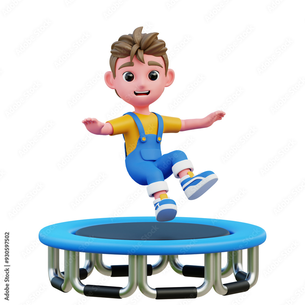 3D children playground playing on trampoline 3D children playground playing on trampoline