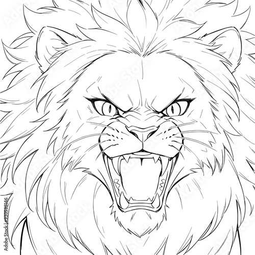 Line art of lion, lion coloring page, pencil drawing, vector illustration