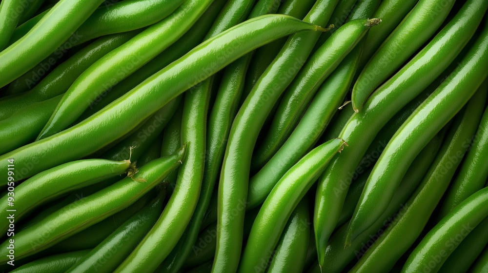 Top view pile of fresh green beans background Top view pile of fresh green beans background