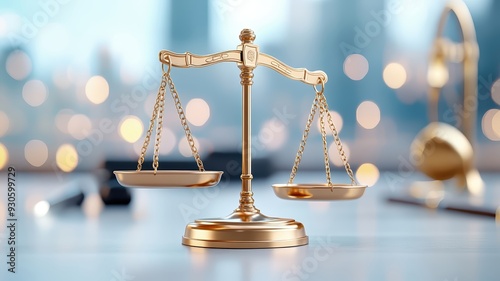 A beautifully crafted golden scale symbolizing justice, set against a softly blurred background, perfect for legal themes.