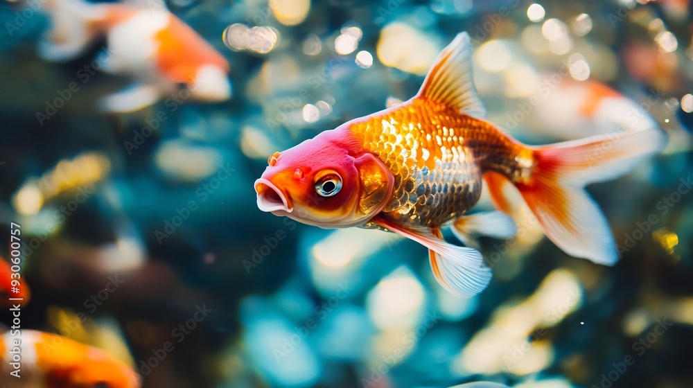 Close-Up of a Goldfish with Red and White Scales Close-Up of a Goldfish with Red and White Scales