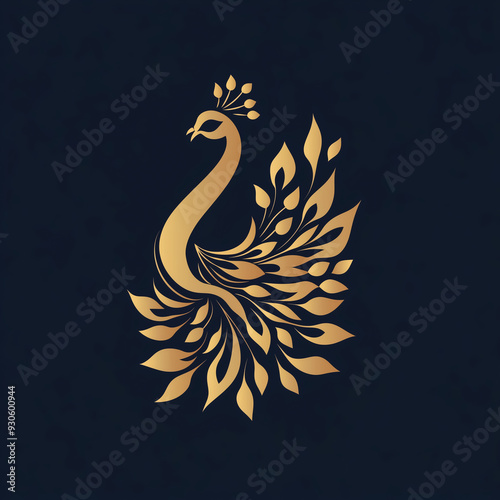 Luxury Gold Peacock Logo: Elegant Leaf Tail Design Vector for Premium Branding and High-End Corporate Identity photo