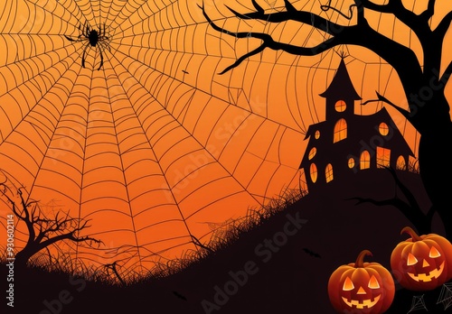 halloween background with pumpkin and bats photo