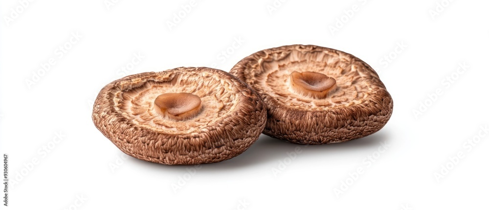 Two Brown Shiitake Mushrooms Isolated on White Background Two Brown Shiitake Mushrooms Isolated on White Background