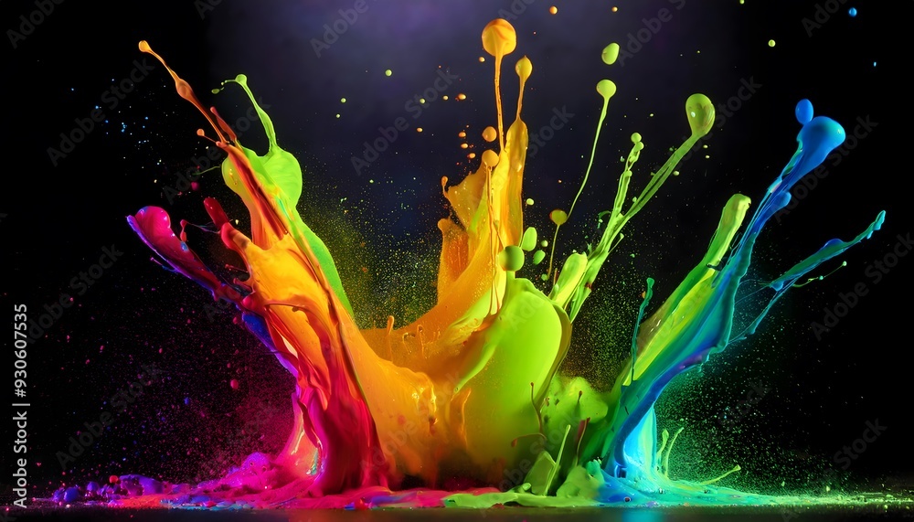 Vibrant Explosion of Fluorescent Paint Splash Against a Dark Background – Colorful Abstract Art Featuring Neon Pink, Blue, Green, and Yellow Splashes for Creative Design Projects Vibrant Explosion of Fluorescent Paint Splash Against a Dark Background – Colorful Abstract Art Featuring Neon Pink, Blue, Green, and Yellow Splashes for Creative Design Projects