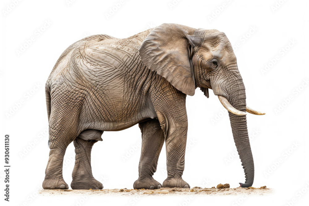 Obraz premium A majestic elephant stands gracefully, showcasing its powerful physique and unique texture in a natural setting.
