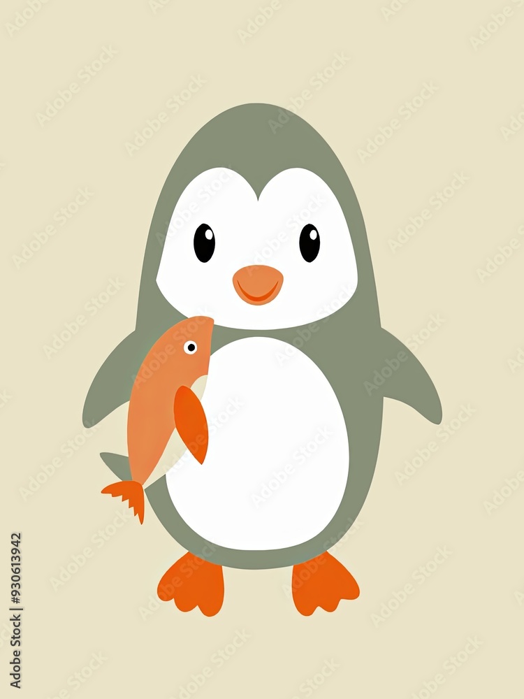 Fototapeta premium A cute simple illustration of an arctic penguin, flat colors, vector style