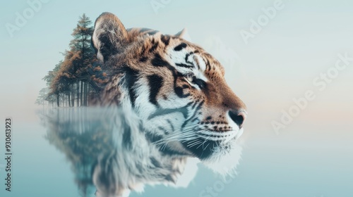 Transform your photography with mesmerizing double exposure compositions featuring majestic tigers against serene natural backdrops.