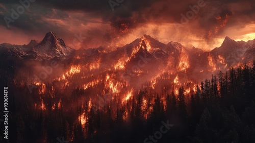 Forest fire in the mountains