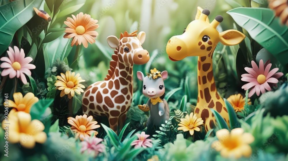 Whimsical 3D render of kids on a safari in a magical jungle Whimsical 3D render of kids on a safari in a magical jungle