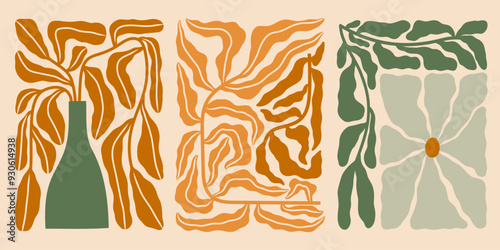 Autumn florals vector illustrations set. Fall flowers compositions. Botanical prints in matisse style