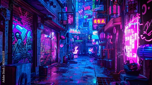 Neon Lit Cyberpunk Alleyway