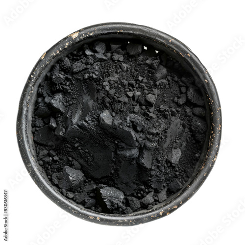 Close-up of black charcoal in a bowl.