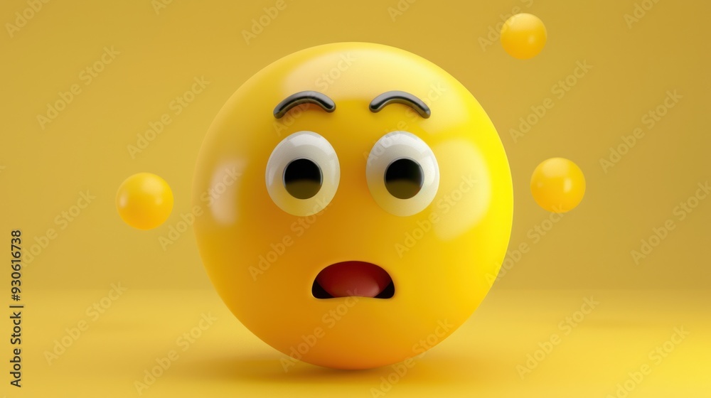 3D Emoji Surprised Face on Yellow Background 3D Emoji Surprised Face on Yellow Background