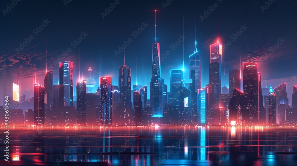 Futuristic Cityscape with Neon Lights at Night Futuristic Cityscape with Neon Lights at Night