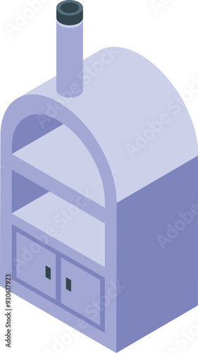 Isometric view of a traditional brick pizza oven featuring a storage compartment and a chimney