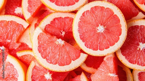 Fresh grapefruit slices background in vibrant colors