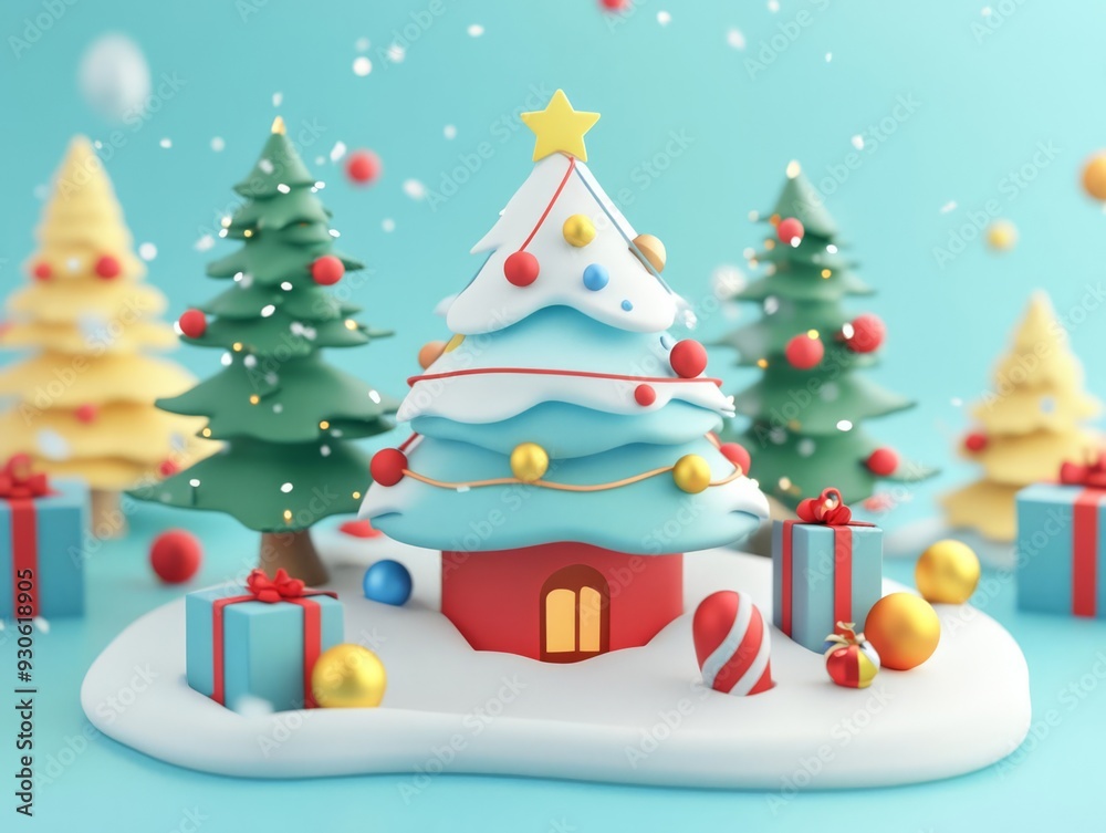 Empowering message card with Christmas decorations, flat design, front view, winter theme, 3D render, vivid Empowering message card with Christmas decorations, flat design, front view, winter theme, 3D render, vivid