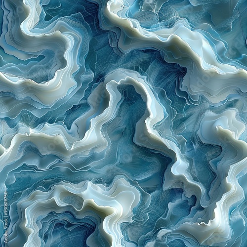 Seamless Abstract Background With multicolored waves and lines marble texture. 3d render illustration. Blue and Gold marble patterned texture background.