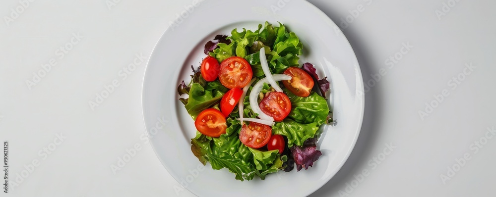 White porcelain plate with salad on white background, 4K hyperrealistic photo White porcelain plate with salad on white background, 4K hyperrealistic photo