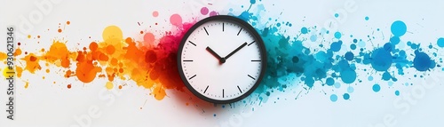 Abstract clock with campaign phases mapped around it, illustrating time management in marketing, bold and creative