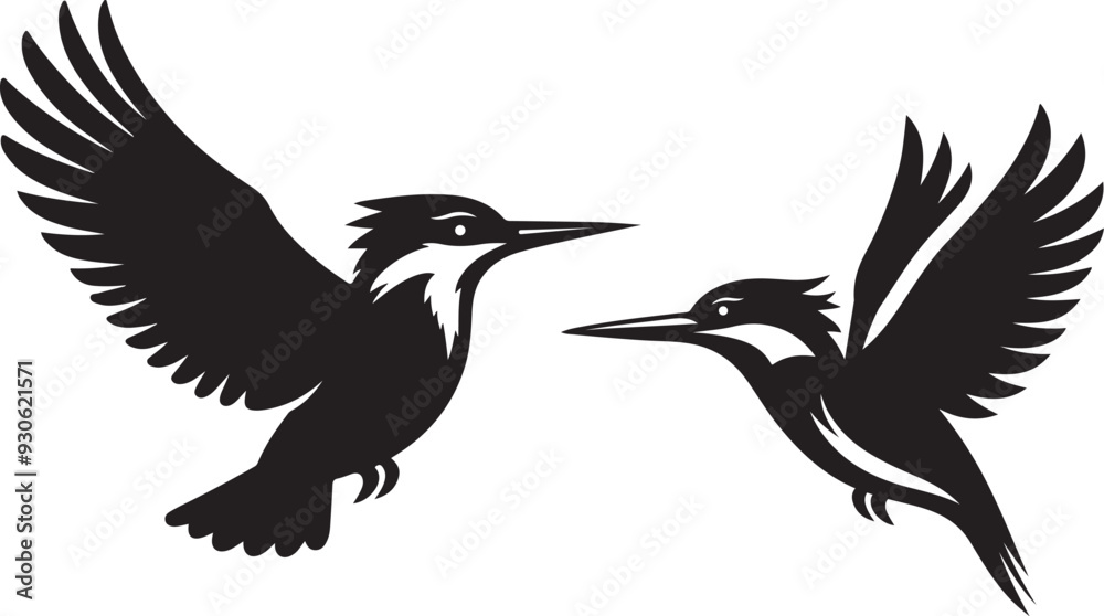 Fototapeta premium Kingfisher bird icon and silhouette vector illustration