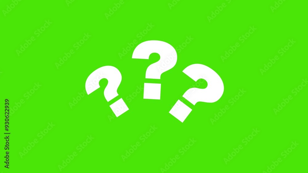 question mark animation in black and white colour on green screen
