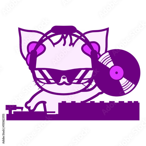DJ Cute Sweet Cat Pet Animal Little Kitten Mixing Console Vinyl Record Music Night Party Dancing Clubbers Raver Comic Humor Cartoon Cool Techno Dance Fun Sounds Disco Rave Club Festival Concert Lovers