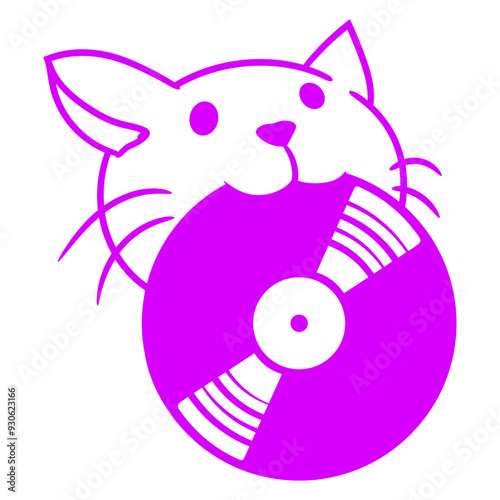 DJ Cute Sweet Cat Pet Animal Little Kitten Vinyl Record Plate Music in Mouth Night Party Dancing Clubbers Raver Comic Humor Cartoon Cool Techno Dance Fun Sounds Disco Rave Club Festival Concert Lovers