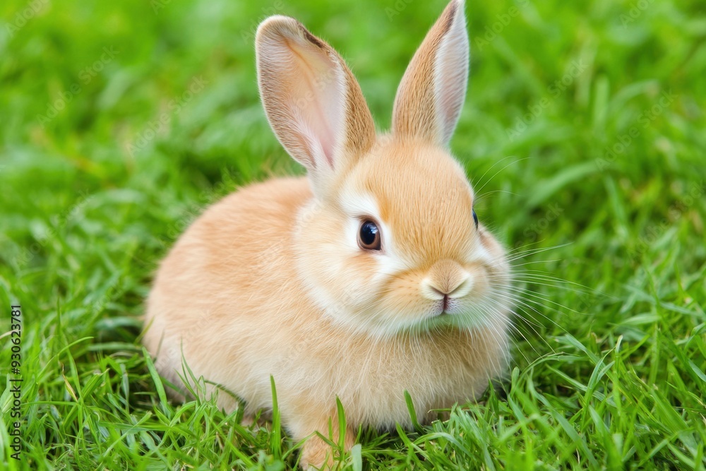 Obraz premium Cute brown bunny in green grass