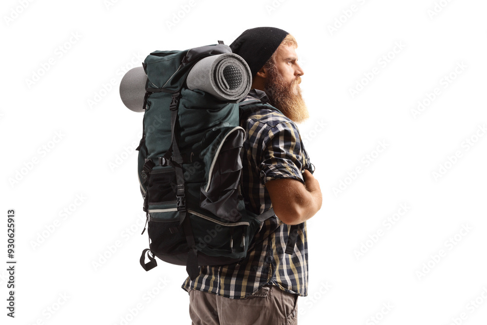Man with a backpack and hiking equipment Man with a backpack and hiking equipment