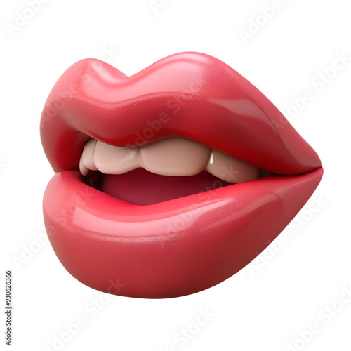 3D woman lips icon with white teeth and cheering smile. Isolated lips with smile sign as a design element photo