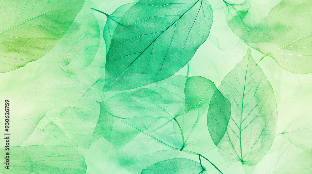 A delicate seamless pattern of translucent green leaves overlaid on a light background, creating an airy and natural tileable design. A delicate seamless pattern of translucent green leaves overlaid on a light background, creating an airy and natural tileable design.