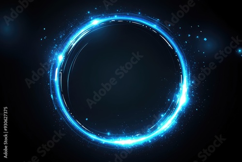 Glowing Blue Circle with Sparkles on a Black Background