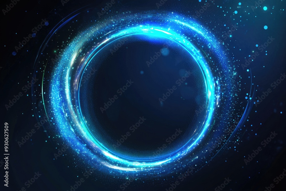 Glowing Blue Circle with Sparkles on a Dark Background