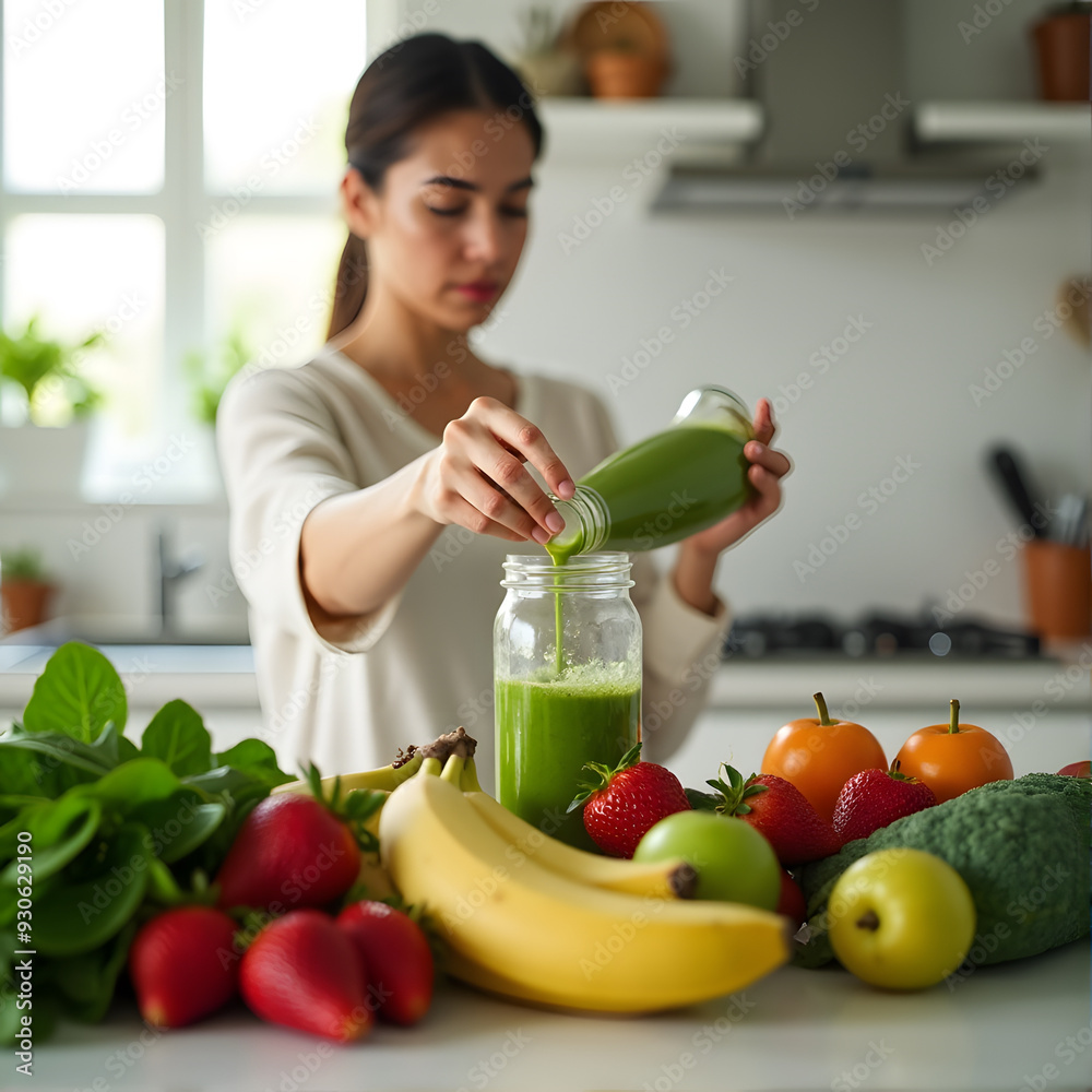 Woman cooking a smoothie, healthy lifestyle Woman cooking a smoothie, healthy lifestyle
