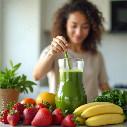 Woman cooking a smoothie, healthy lifestyle