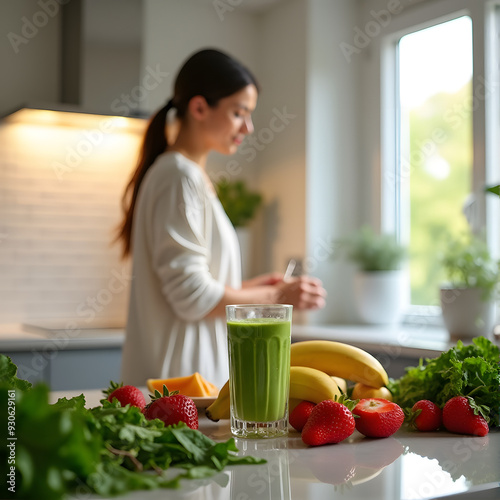 Woman cooking a smoothie, healthy lifestyle