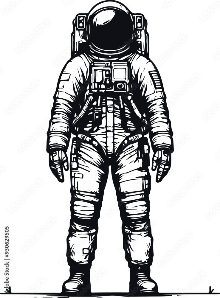 Astronaut Hand Drawn Vector Art Illustration On Solid White Background Astronaut Hand Drawn Vector Art Illustration On Solid White Background