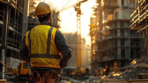 Construction worker observing progress at a site