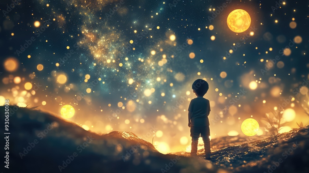 Whimsical 3D render of kids exploring a starry night sky with playful constellations Whimsical 3D render of kids exploring a starry night sky with playful constellations
