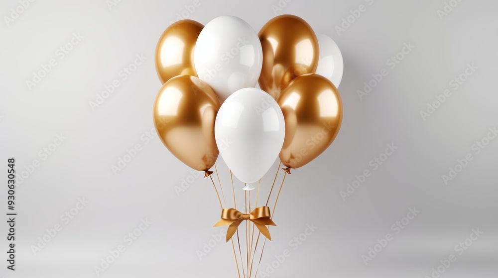 Elegant gold and white balloons with confetti, perfect for festive party decoration Elegant gold and white balloons with confetti, perfect for festive party decoration