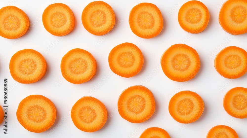 Sliced Carrot Pattern on White Background. Sliced Carrot Pattern on White Background.