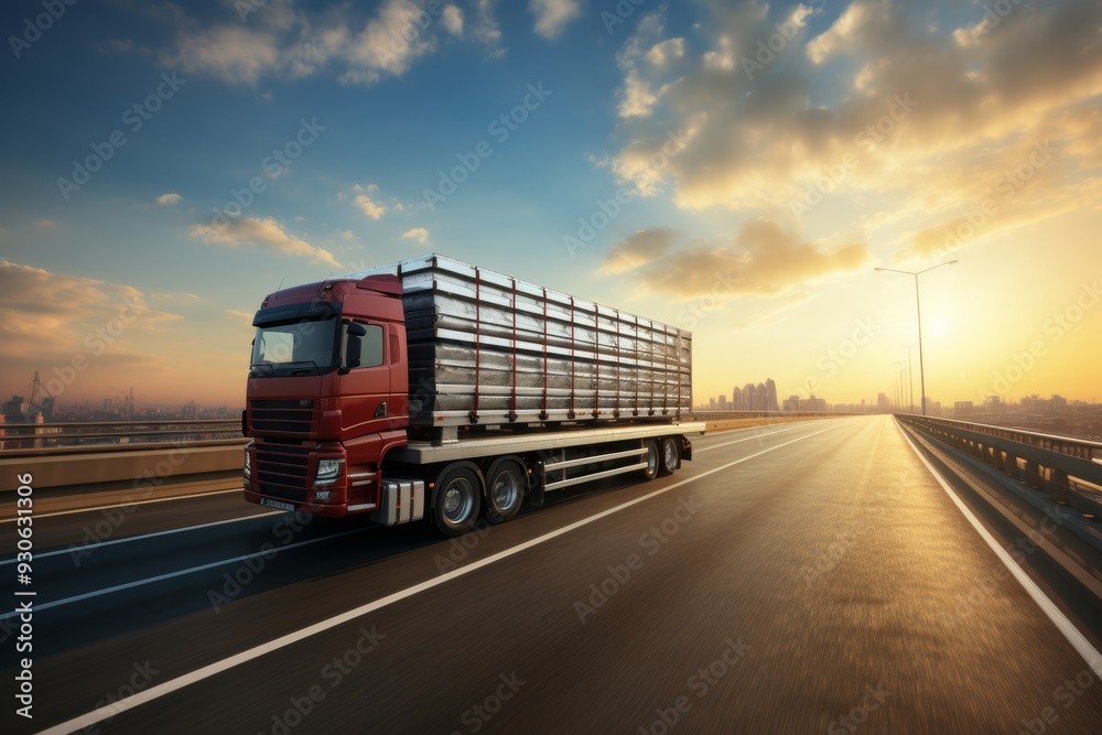 White truck with flatbed trailer speeding on highway in daylight among other vehicles White truck with flatbed trailer speeding on highway in daylight among other vehicles