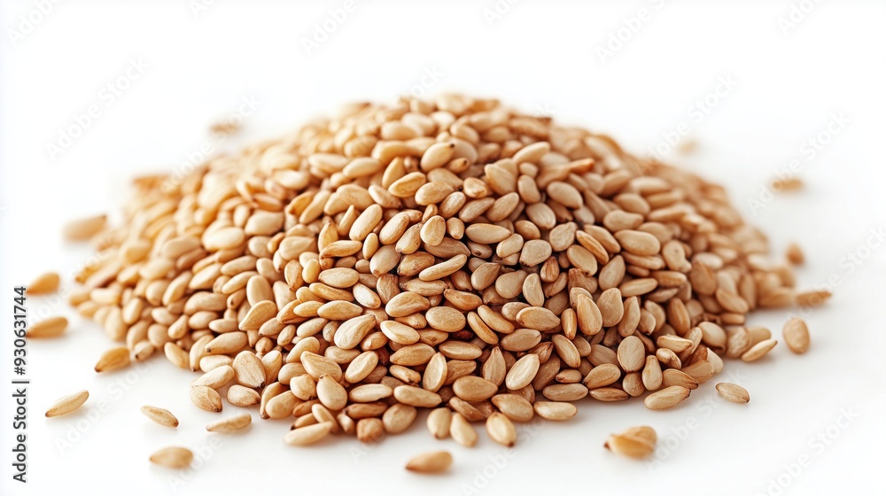 Obraz premium White sesame seeds scattered on a white surface