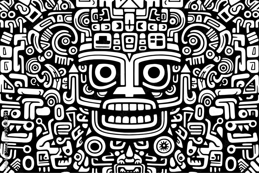 Aztek tribal Inca face doodle