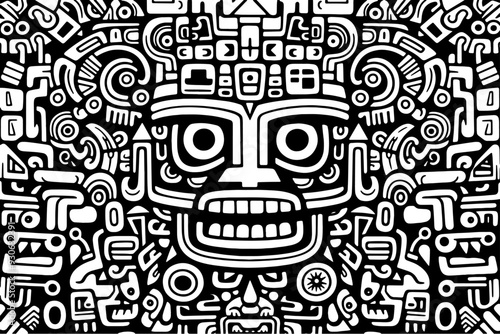 Aztek tribal Inca face doodle