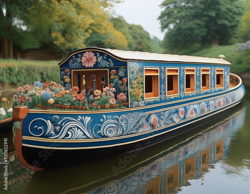 Traditional hand painted tole design for a canal boat or a narrow boat photo